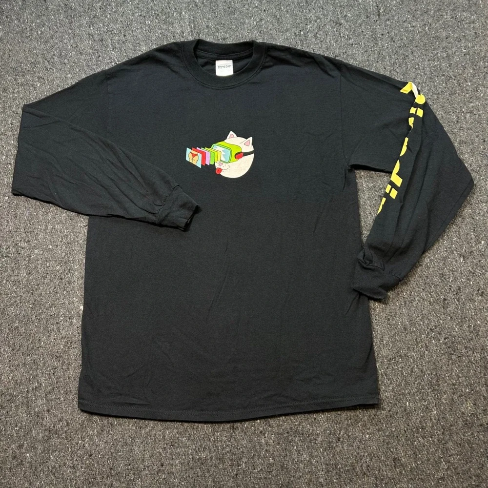Ripndip Long Sleeve Shirt Medium Mens Black Skater‎ Lord Nermal VR Graphic